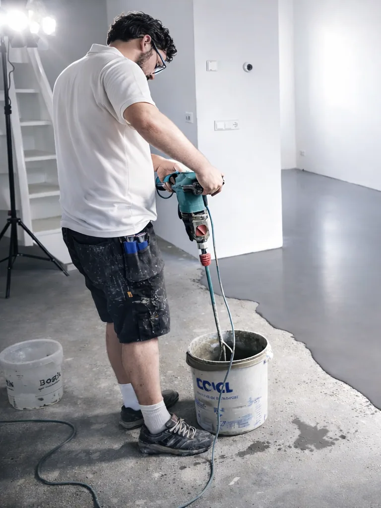 Vakman mengt egaline met een mengboor