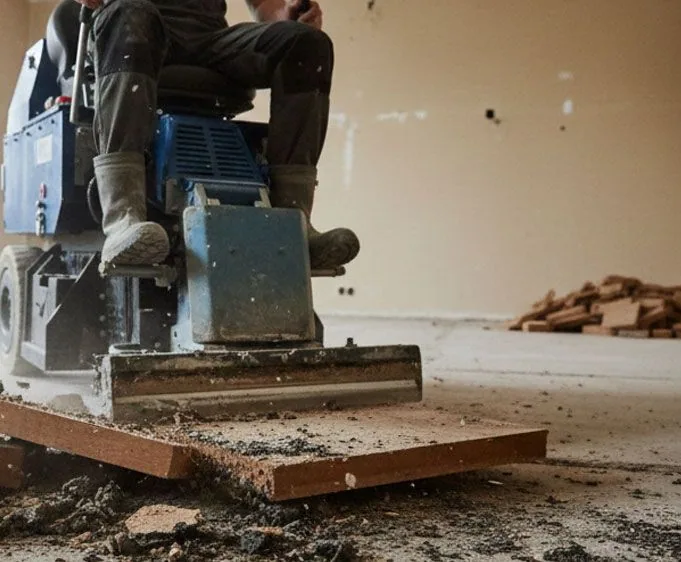 Machine verwijdert een oude vloerafwerking